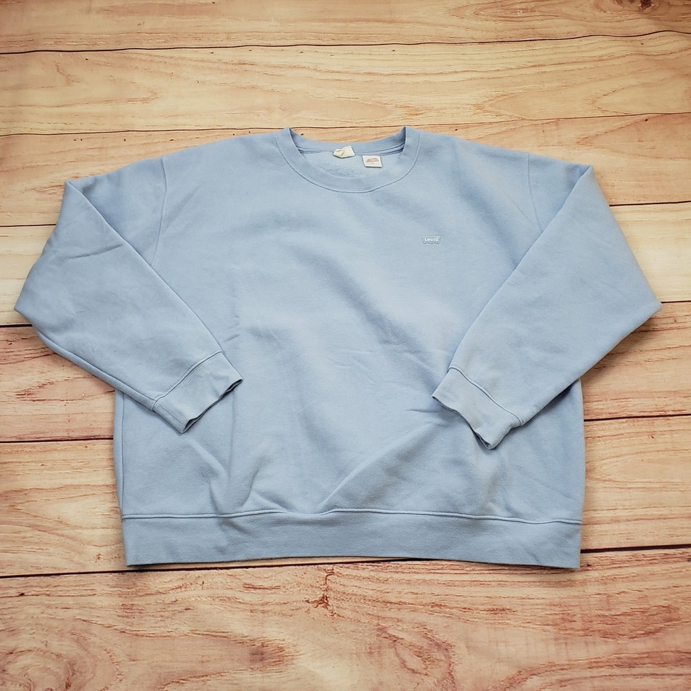 Levis Sweater Womens Large Light Blue Crewneck Sweatshirt Fleece Pullover Casual